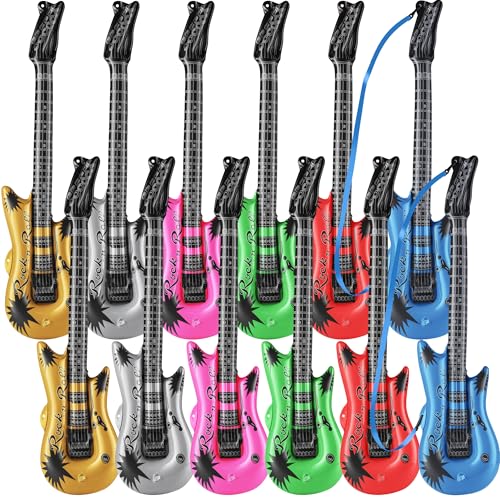 Bedwina Inflatable Guitars for Kids - 36-inch Neon Blow Up Guitar Instruments, Party Favors, Giveaways, DJ-Props, Photo-Booth, Birthdays, Rock Star, Rock and Roll Party Decorations